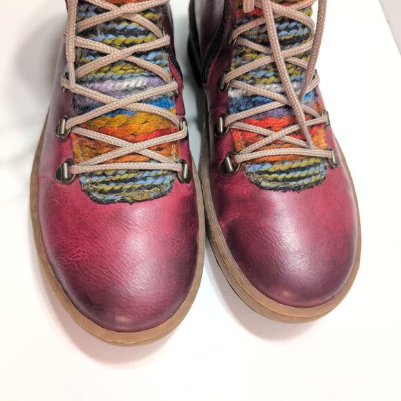 Rieker Felicitas Ankle Boots Red Sherpa Lined Side Zip Lace Up Women's 9 - Picture 4 of 8